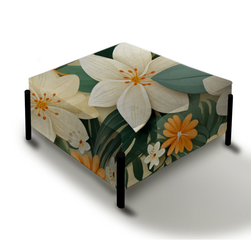 Mango Bloom Tropical Pattern II - Tropical Large Square Ottoman