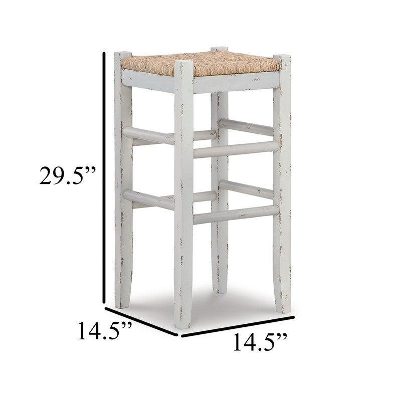 Tabouret Anya, siège en ruppie maritime tissée, structure en bois, Blanc, Tabouret de bar (siège d'une hauteur de 29 po)