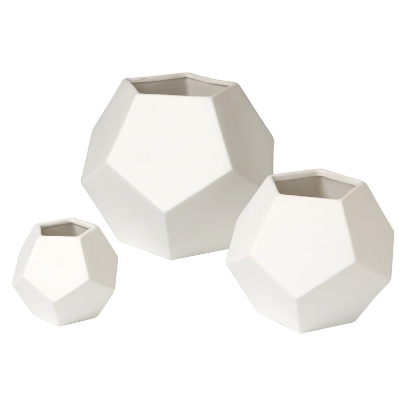 Faceted Table Vase, 4" H x 4.5" W x 4.5" D, White