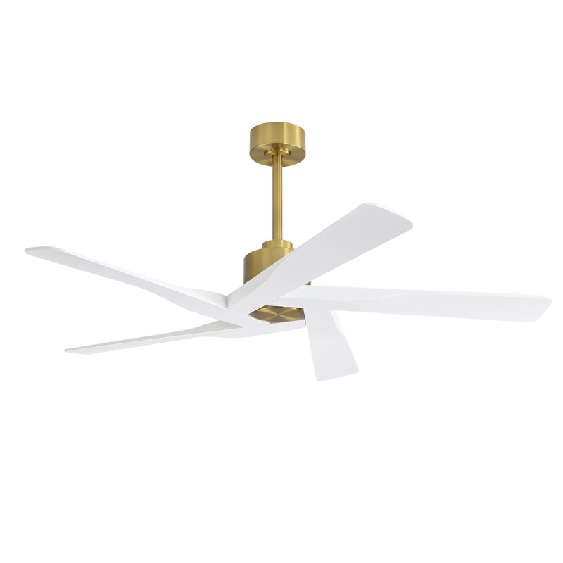 54inch 5 Blade ABS Plastic Ceiling Fan with Remote 6-Speed Reversible DC Motor, White and Gold, 54", White, Gold