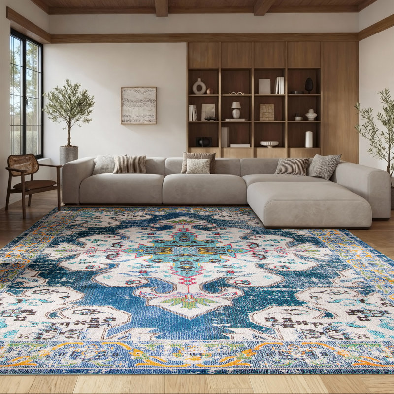 Felty Oriental Blue/Grey/Beige Area Rug, Rectangle 8' x 10'