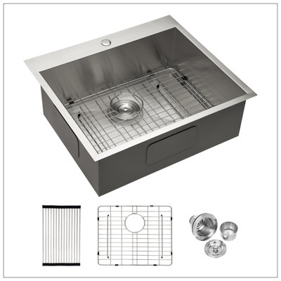 Évier de cuisine 25 po x 22 po x 9 po à cuve simple en acier inoxydable de calibre 18 25 po
