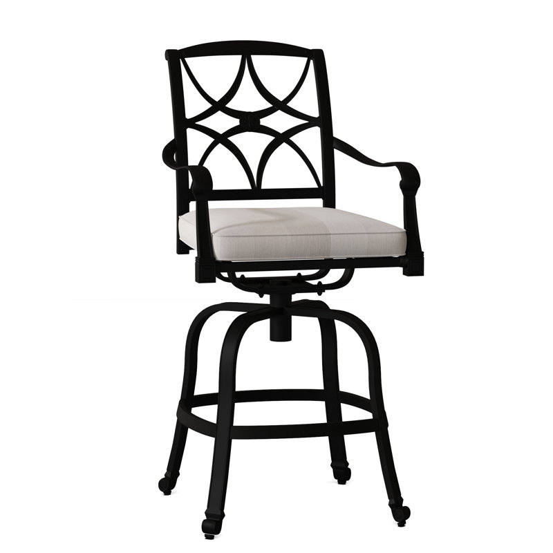 Wiltshire Outdoor Swivel Bar Stool, Stone Linen, 30.25", Textured Black