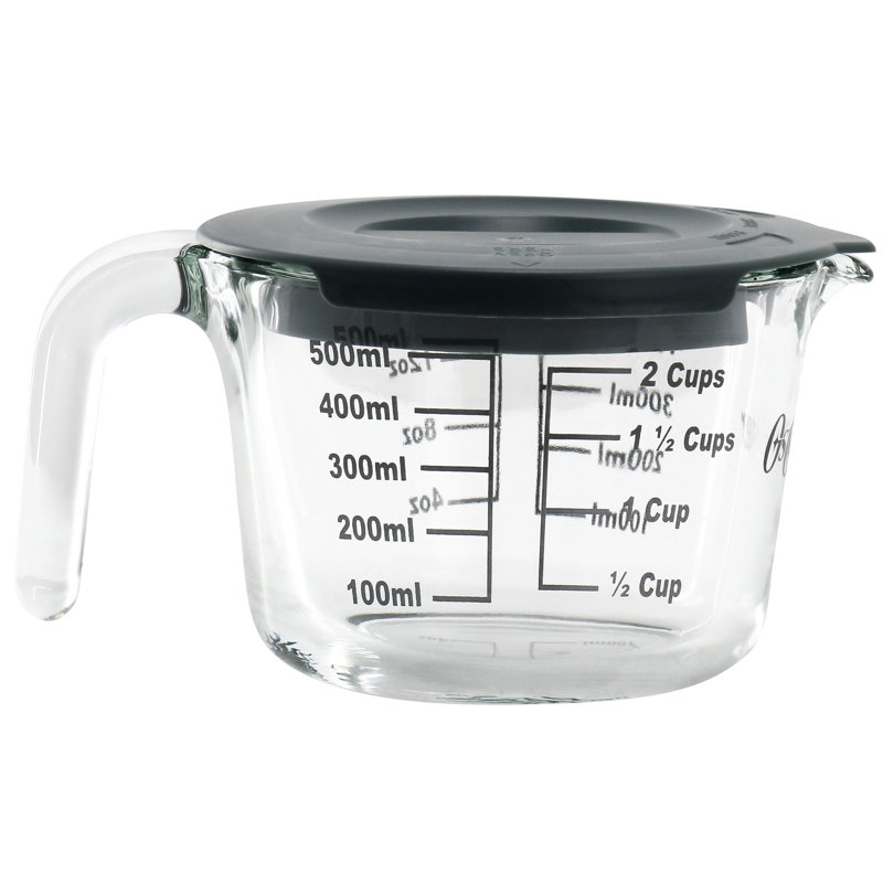 Oster Coolidge 16 Ounce Glass Measuring Cup with Lid in Gray