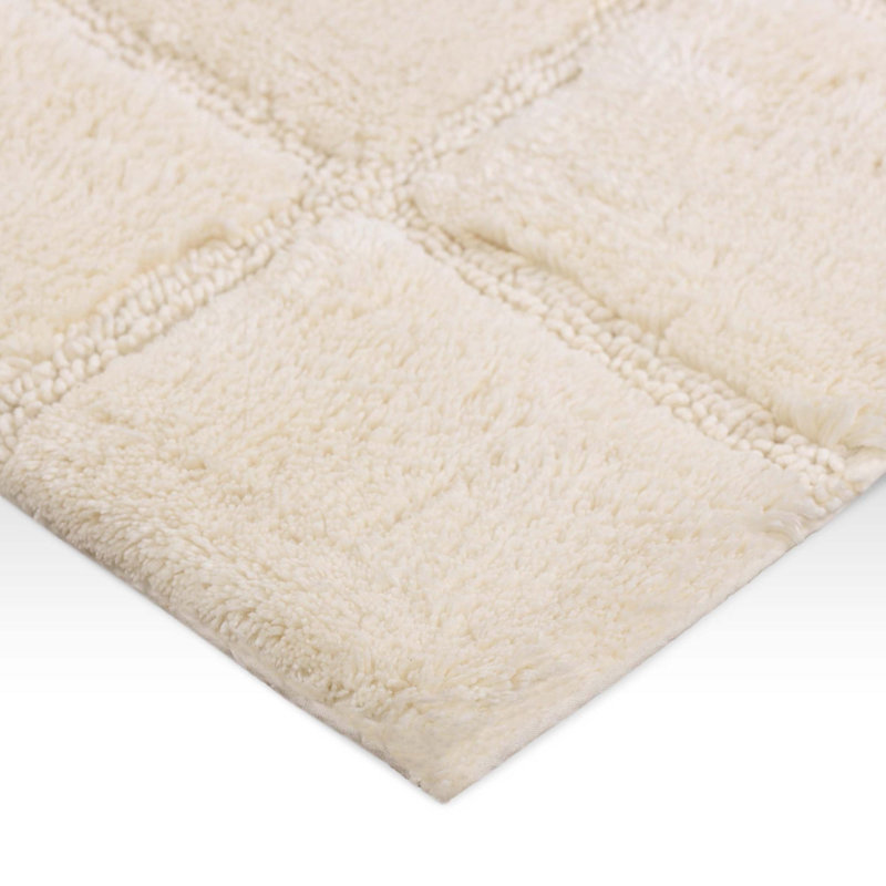  Brentwood Non-Slip Checkered 100% Premium Cotton Bathroom Rug Set, Ivory