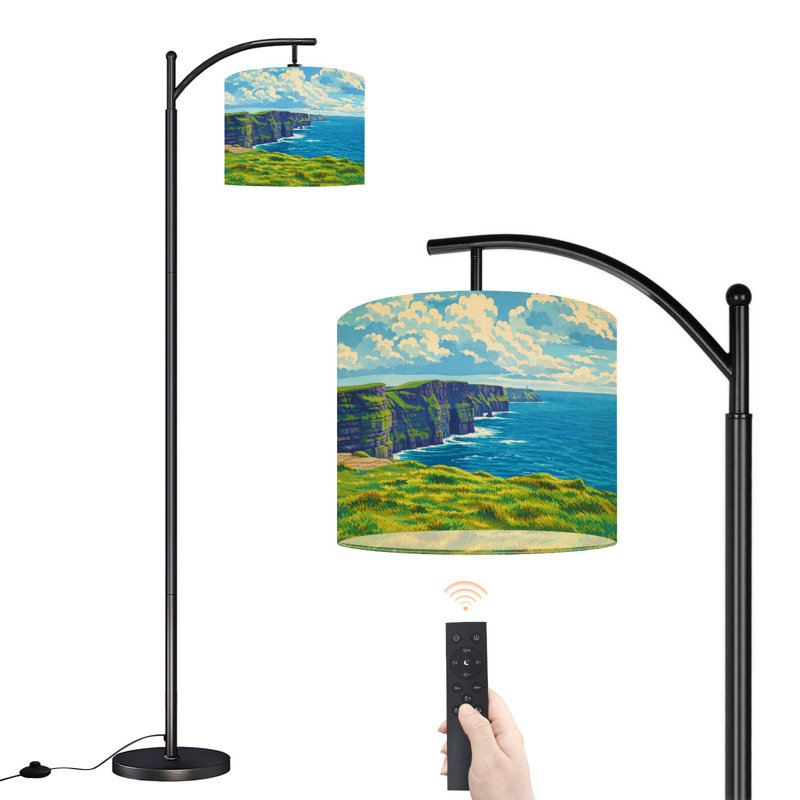 Lampe sur pied à arc avec abat-jour ajustable Magnifique Falaises Irlande lampe sur pied hiver 3 températures de couleur à intensité variable pour poteau avec interrupteur au pied pour la chambre à coucher
