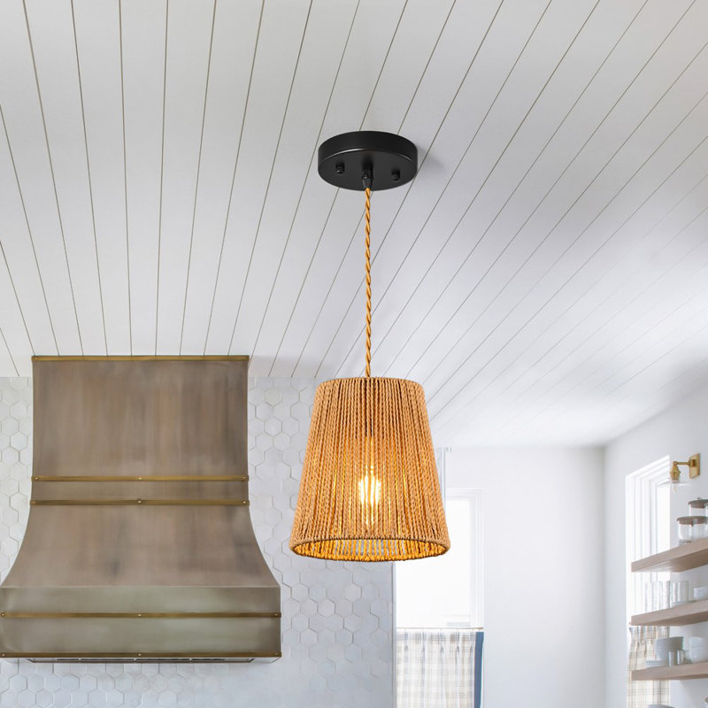 Luminaire suspendu brun en rotin tissé à la main Boho
