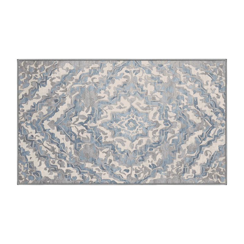 Machine Washable Gray Area Rug, Rectangle 6' x 9'