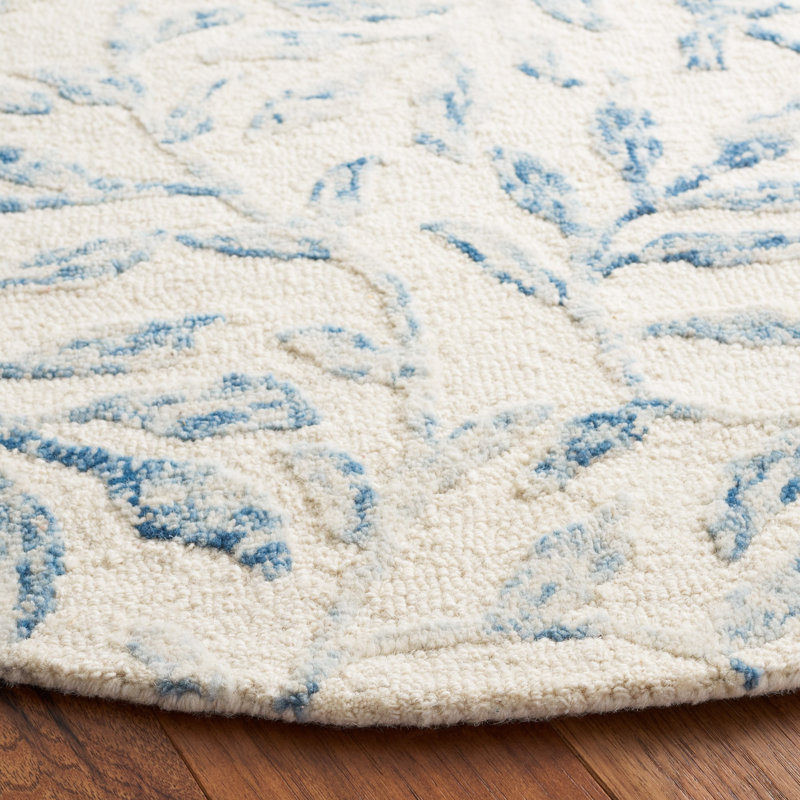 Jardin Hand Tufted Wool/Cotton with Latex Floral Rug in Ivory/Blue, Round 6'