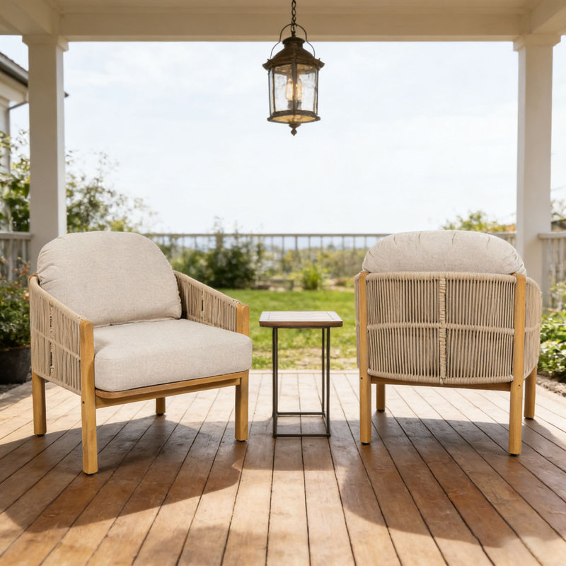 Outdoor Wood Club Chair, Beige-Quantity 2