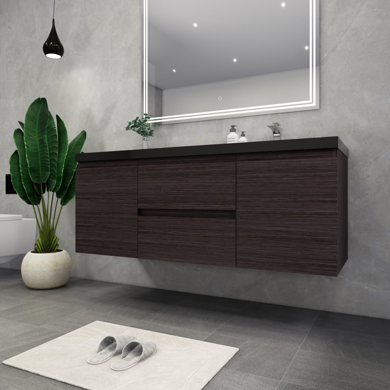 Ensemble de meuble-lavabo mural simple 60 po Castin, Chêne gris foncé