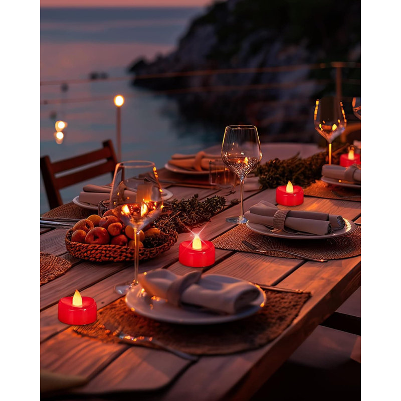 24 Pack Pink LED Flameless Tea Light Votives: Battery Operated, Realistic, 1.5" D x 1.25" H, for Wedding & Home Party Decor