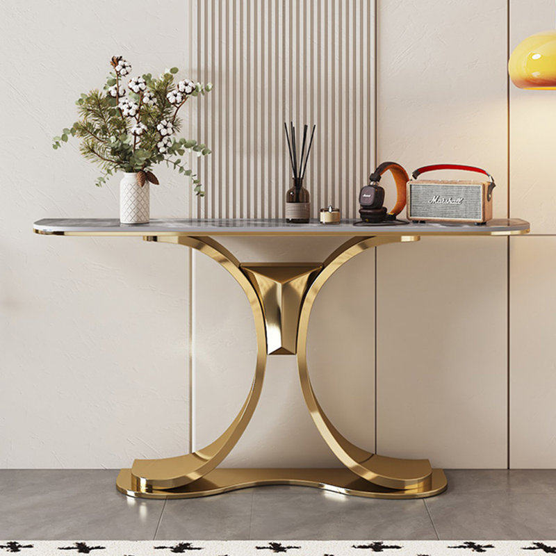 Console légère et luxueuse, Doré, Gris, H 31,5 po x l 59 po x P 11,8 po