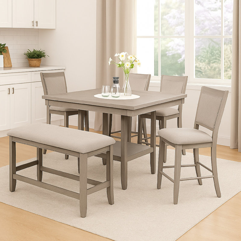 Ensemble de 2 chaises à hauteur de comptoir Filu, bois de chêne blanc, tissu gris clair, Chêne blanc