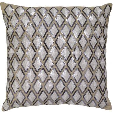 Geometric Grey beaded pillow