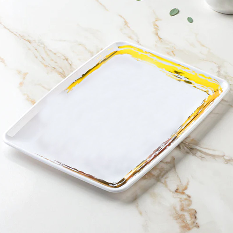 Disposable Whisk Collection Oval Serving Tray Accent 6.5 inches x 17.5 inches, White/Gold, 4