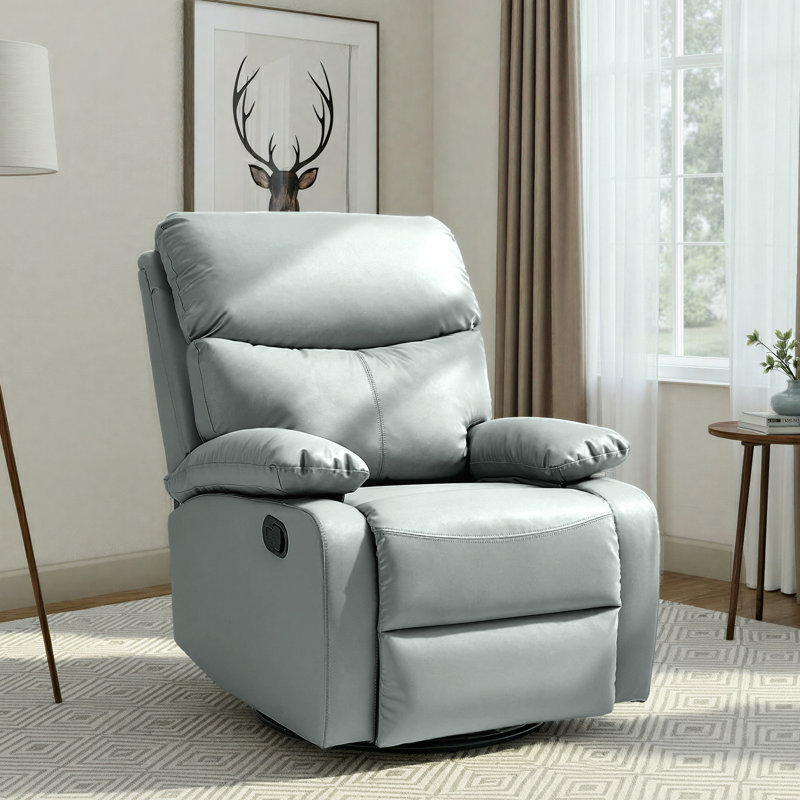 Top Grain Genuine Leather Recliner, Small Swivel Rocker Recliner Chair,manual Recliner Chair For Living Room, Bedroom, Home Theater,rv-Light Green