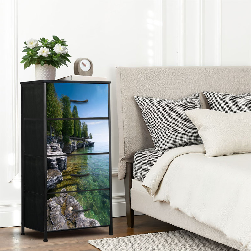 4 Drawer Dresser for Bedroom, Narrow Chest of Drawers, Wooden Top and Study Iron Frame 18"x37.5"-(WxH)