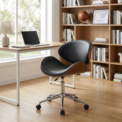 Chaise de bureau moderne rembourrée en cuir cintré et pivotant avec siège ergonomique courbé et rembourré pour le bureau à domicile