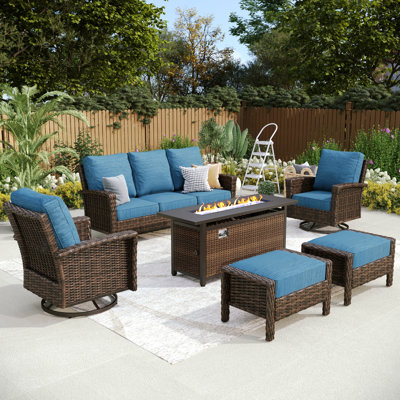 Premium All-weather Wicker 7 - Person Patio Conversation Sets With Fire Pit Table