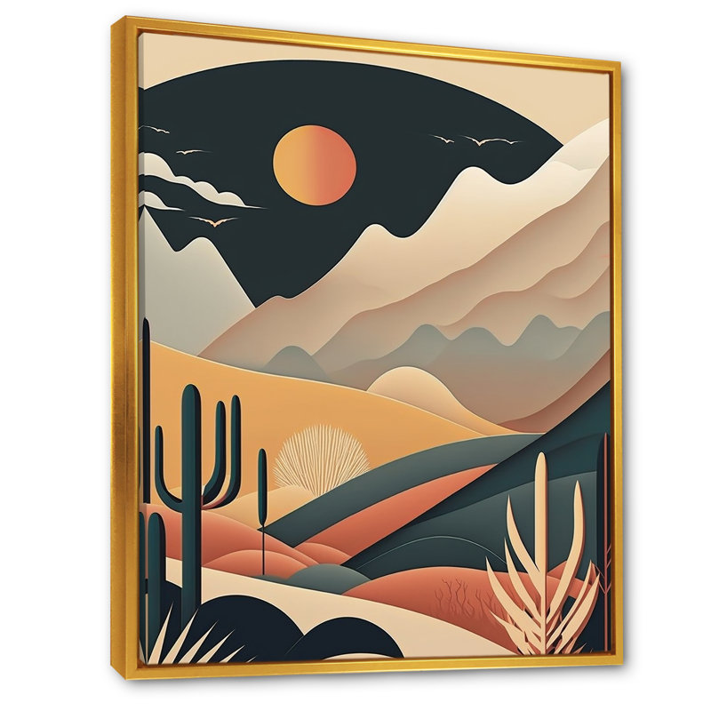 Pleine lune sur les montagnes du désert - montagnes, art mural, H 40 po x l 30 po x P 1,5 po, Cadre flottant doré