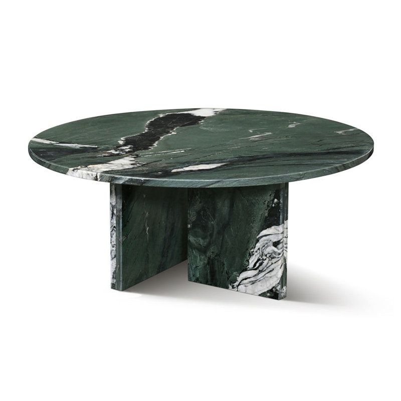 Natural Marble Coffee Table Green, Modern Real Marble Coffee Table 27.6'',Round Center Table For Living Room,Home Decor