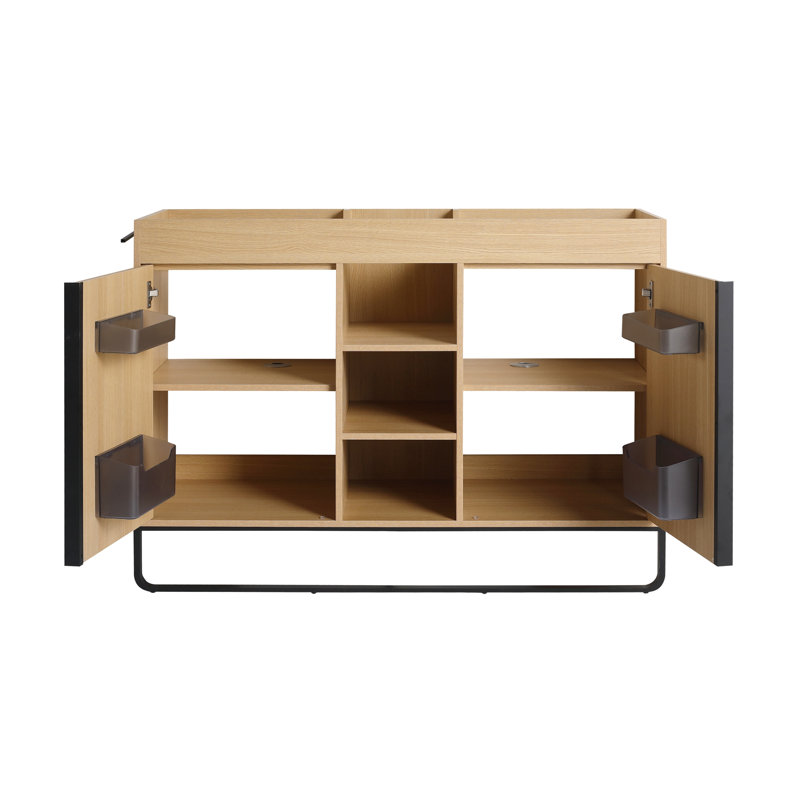 Armoire de salle de bain autoportante 48 po avec 2 portes à fermeture en douceur et contreplaqué de finition chêne