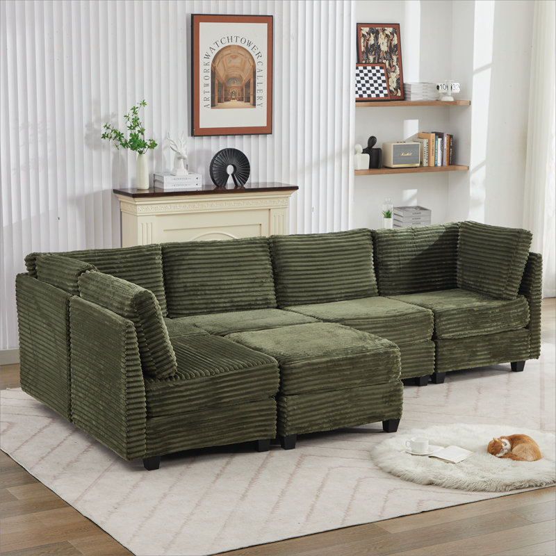Sayers Modern Modular Sectional with Corduroy Fabric and Pet-Friendly Durability, Green 