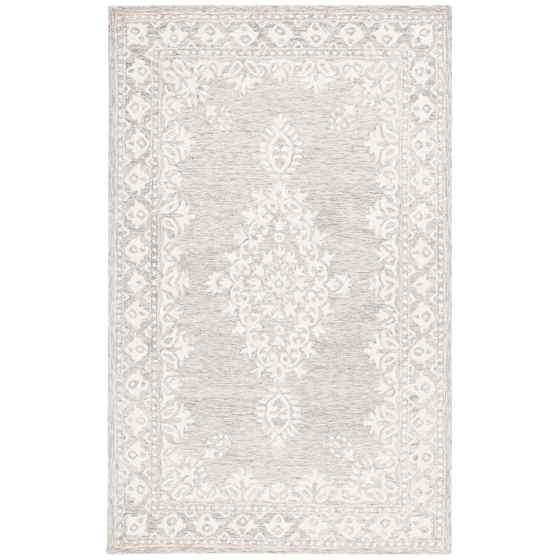 Demetirus Ebony Hand Tufted Wool/Cotton Oriental Rug in Gray/Ivory, Rectangle 8' x 10'