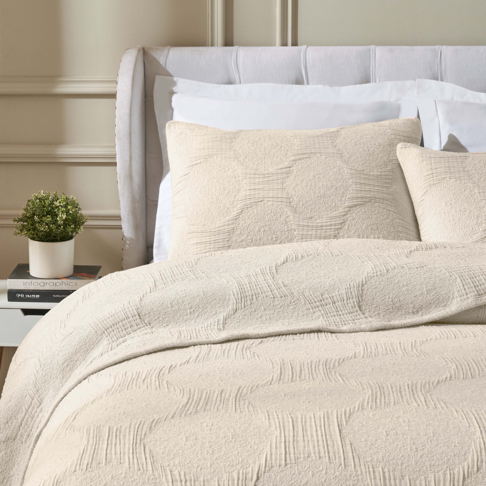 Cotton Coverlet Set, Ivory, King Coverlet