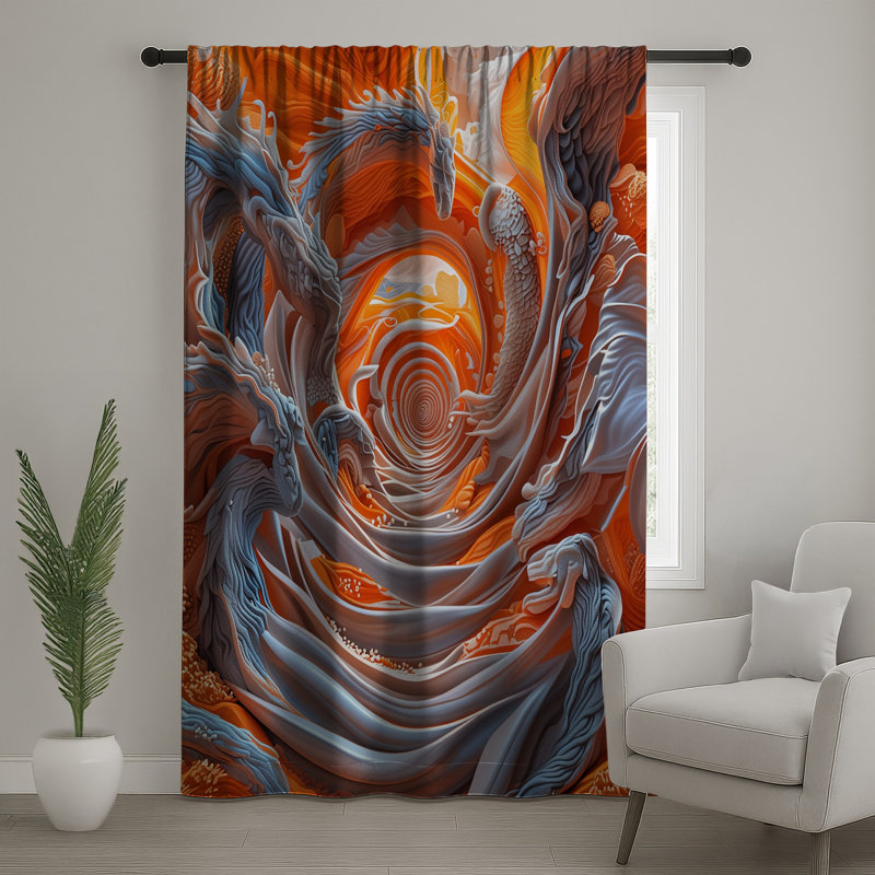 Rideaux abstraits à motif de tourbillons de dragon, voilages et rideaux occultants - 1 panneau, 50 po x 80 po - 1 panneau