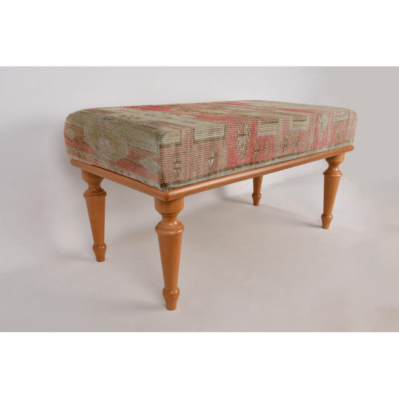 Cotton Upholstered Bench, White, 45cm H x 120cm W x 45cm D