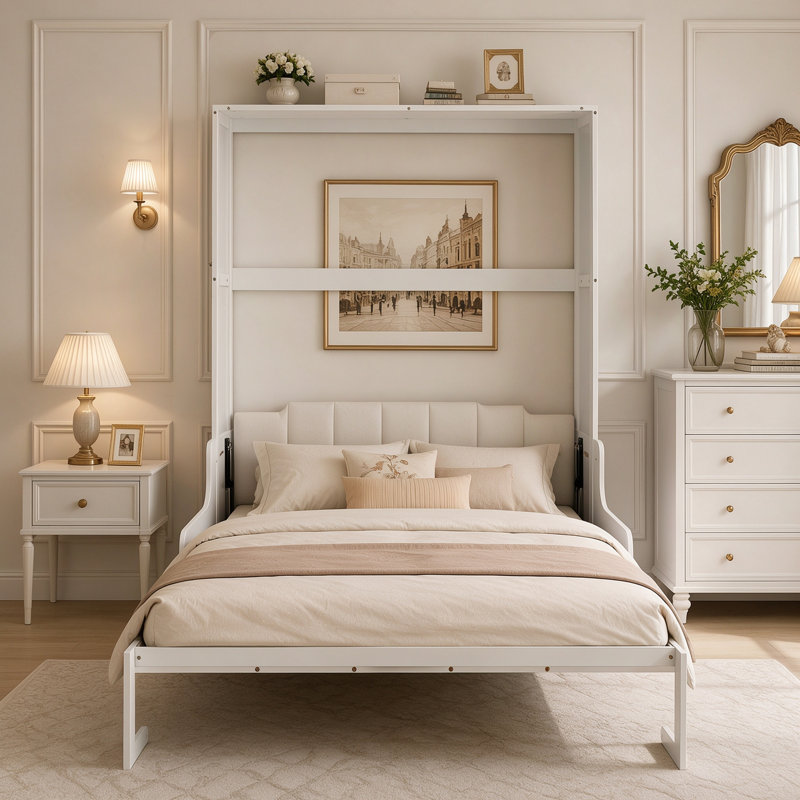 Lit escamotable Queen avec coussin intégré, Blanc