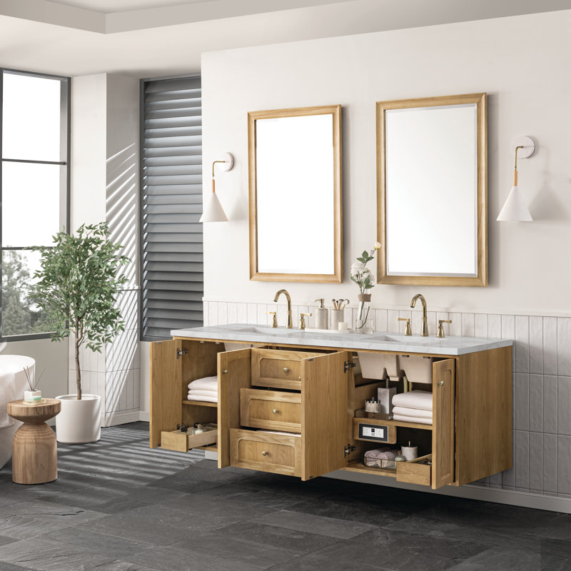 Laurent 72" Double Vanity, Light Natural Oak W/FreePower Wireless Charger, Honey Oak, Siberian