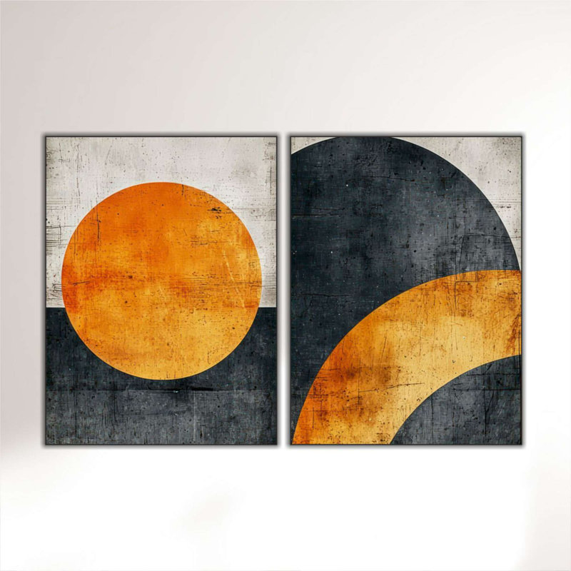 Ensemble de 2 décorations murales géométriques abstraites modernes en MDF, orange et gris, H 23,6 po x l 31,4 po