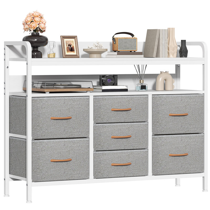 Metal 30cm W 7 - Drawer Chest of Drawers, Light Gray