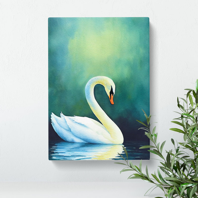 Watercolour Swan - Wrapped Canvas, 50cm H x 35cm W x 3cm D