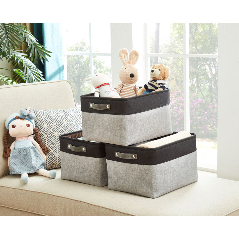 Bac de rangement en tissu XL, Gris / Noir, 3