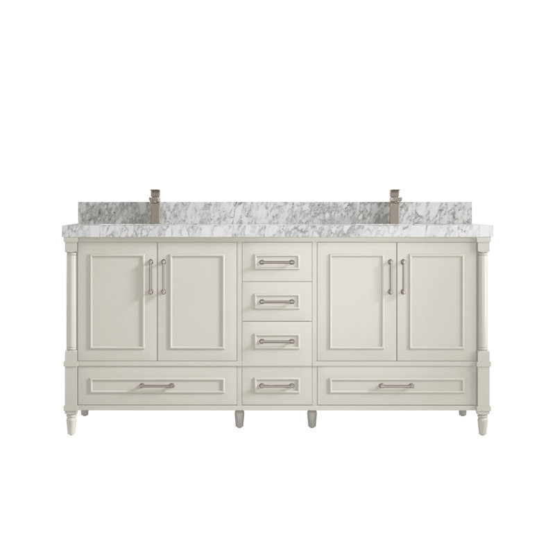 Meuble-lavabo double 72 po avec comptoir Aberdeen, Marbre de Carrare