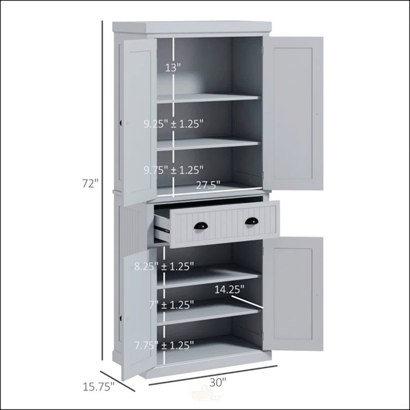 Grande armoire de rangement autoportante avec tablettes réglables et portes magnétiques, parfaite pour la cuisine, le vestibule et l'organisation à la maison