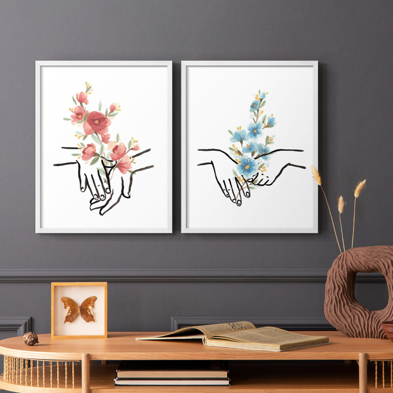«HandsAndFlowers III», reproduction encadrée de qualité supérieure - prête à être accrochée - aucun clou requis - aucun clou requis