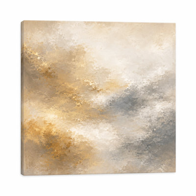Gold Gray Abstract Square Canvas Wall Art, Warm Neutral Textured Painting