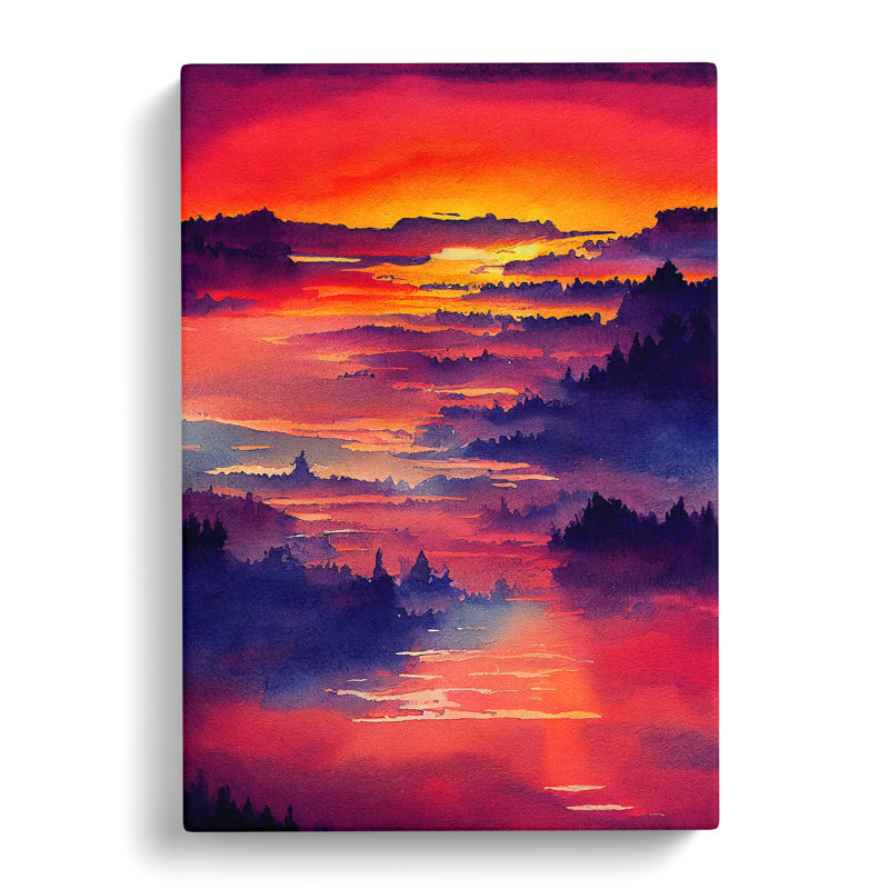 Sunset Over Mountains No.1 - Wrapped Canvas Painting, 50cm H x 35cm W x 3cm D