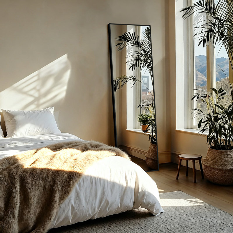 Full Length Standing Mirror, 56X15, For Wall Or Floor Use In Bedroom, Bathroom, Living Room With Aluminum Frame (Black)