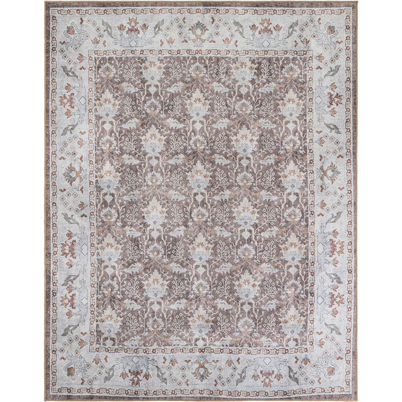Tapis traditionnel Guljan couleur brun amande, Rectangle 7 pi 10 po x 10 pi