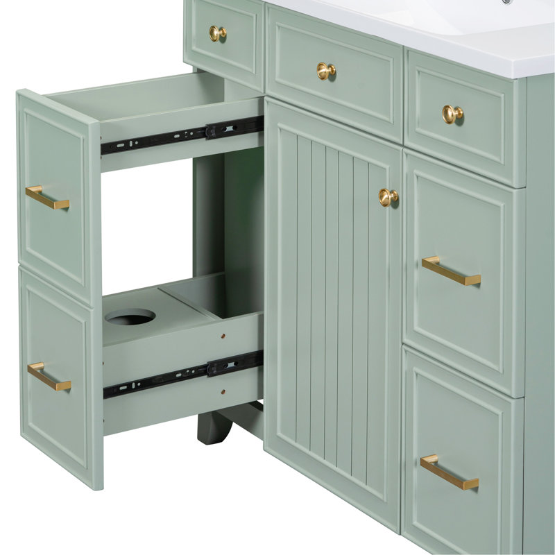 Meuble-lavabo luxueux avec caractéristiques haut de gamme et design fonctionnel, Vert, Doré