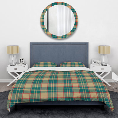 Green Checked Tartan Polyester Plaid Duvet Cover