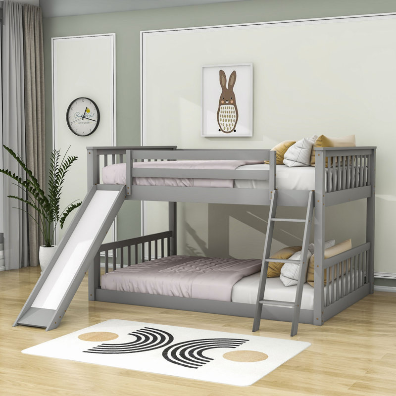 Extine Full Over Full Wood Bunk Bed with Slide, Gray