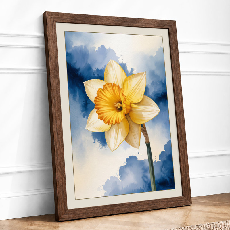 Solitary Daffodil Botanical - Framed Print, Walnut, A4 - 29.7 x 21.0 cm