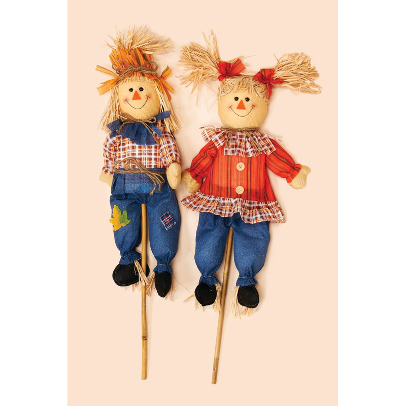Ensemble de 2 piquets de jardin 32 "Harvest Boy and Girl Scarecrow